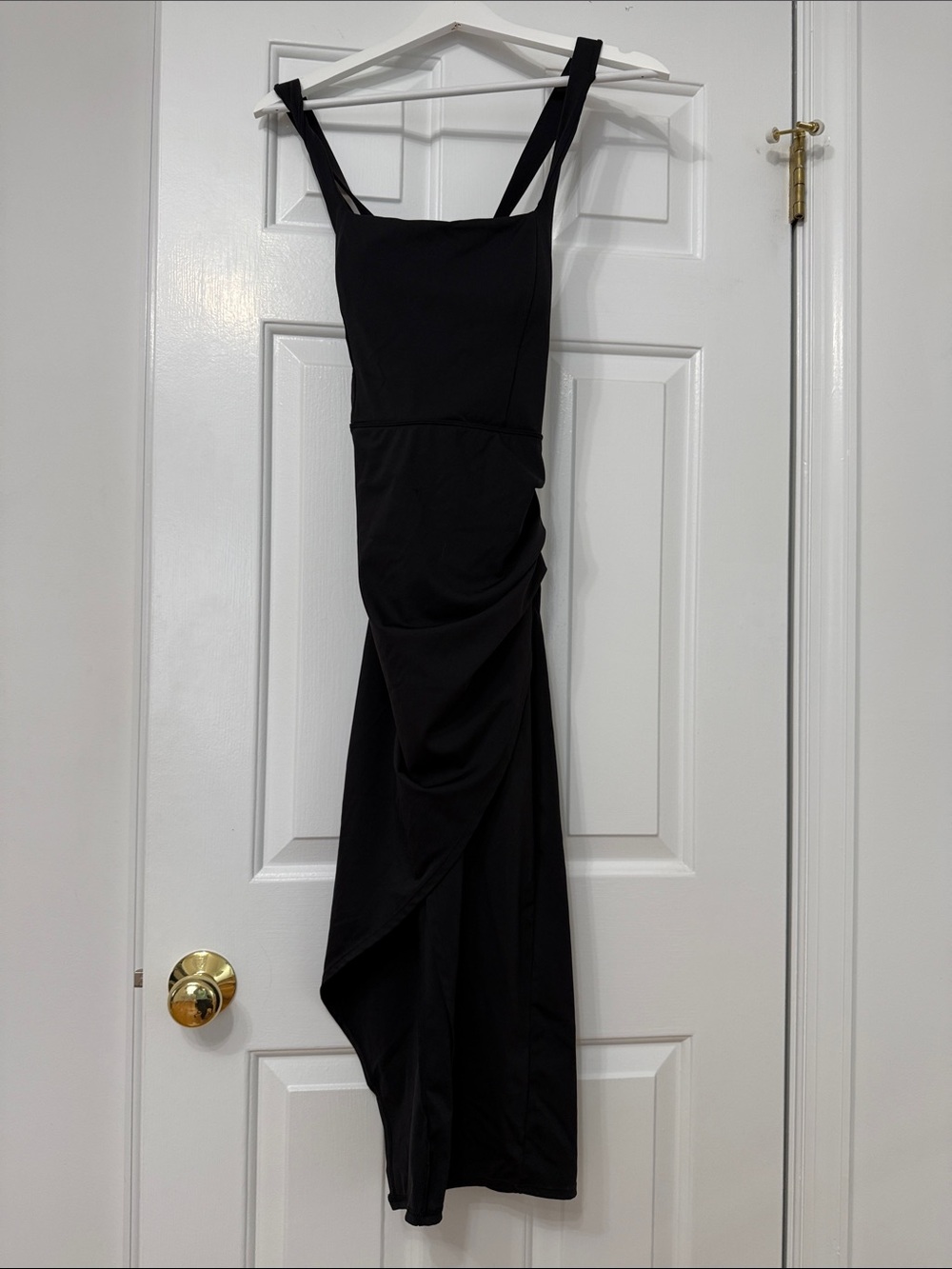 Halara Black Ruched Strap Midi Dress